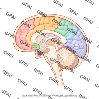 Brain saggital cut with regions highlighted 313