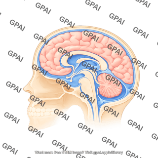 Brain sagittal cut with subarachnoid cisterns and lateral ventricle
