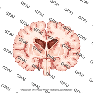 Brain coronal cut at basal ganglia huntington s disease