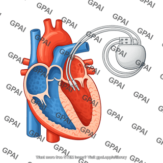 Heart human cross section with pacemaker