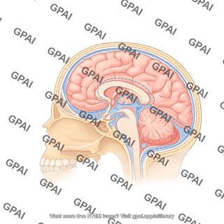 Brain in cranium sagittal cut with subarachnoid cisterns