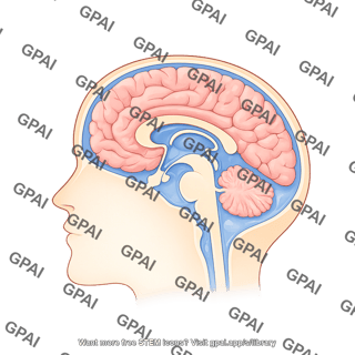 Brain sagittal cut with subarachnoid cisterns