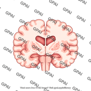 Brain coronal cut at thalamus inferior middle temporal gyrus