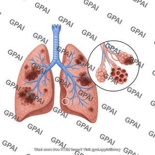 Lungs human diseased with alveoli callout