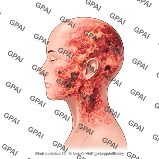 Burn wounds on adult female head lateral