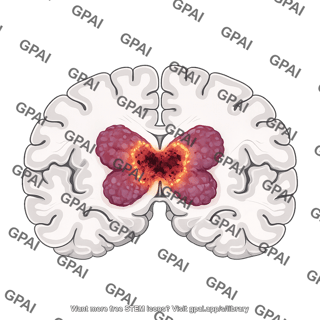 Butterfly glioblastoma in brain horizontal cut