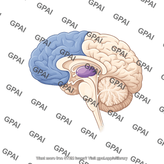 Brain sagittal cut thalamus and cortex