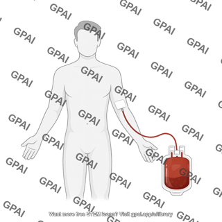 Blood donation blood bag attached to arm iv
