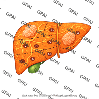 Liver human with hepatic sections and cancerous tumors anterior