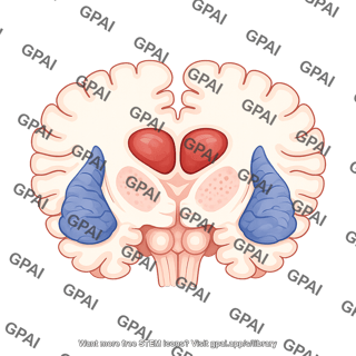 Brain coronal cut at thalamus precentral gyrus