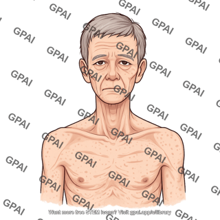 Elderly adult 6 head male underweight anterior