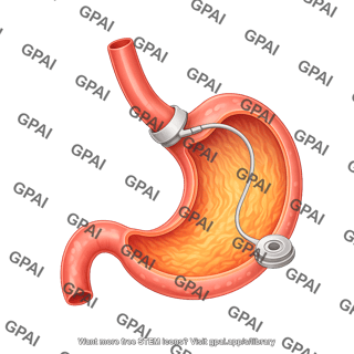 Stomach with gastric band and port