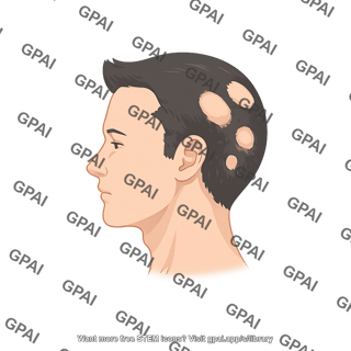 Male head with alopecia areata