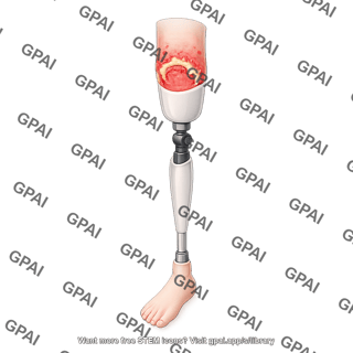 Limb amputation stump with prosthetic leg