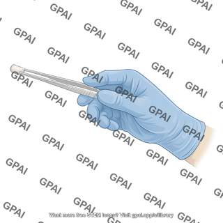 Hand gloved holding forceps