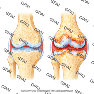 Knee joint cross section healthy arthritic comparison