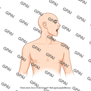 Adult male upper body anterior lateral head hairless open mouth