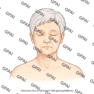 Elderly head gender neutral anterior eyes closed