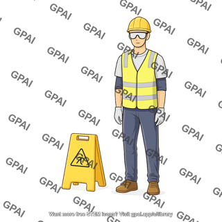 Male safety engineer with wet floor sign