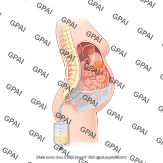 Adult female sagittal with gastric cancer ascites drainage