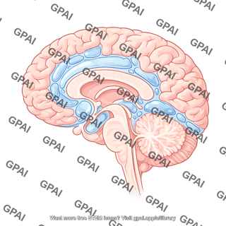 Brain sagittal cut with subarachnoid cisterns 835
