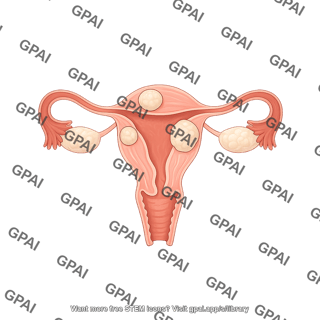 Female reproductive system cross section with fibroids