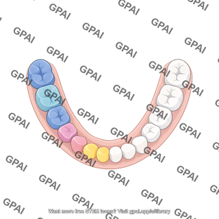 Dentition permanent lower schematic color coded