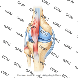 Knee joint with anterior tendons patellar tendon