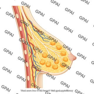 Breast sagittal cut with vessels