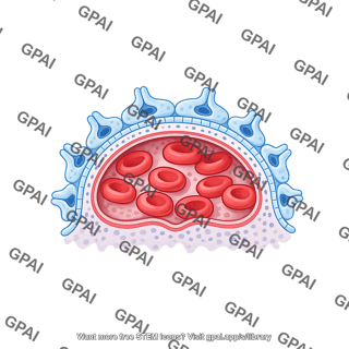 Glomerular capillary loop cross section with red blood cells