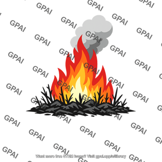 Wildfire with charred vegetation