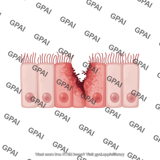 Pseudostratified ciliated epithelium damaged