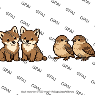 Puppies and birds