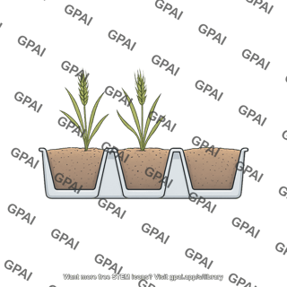 Plant growth tray side view with wheat
