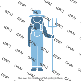 Farmer standing with pitchfork long hair symbol