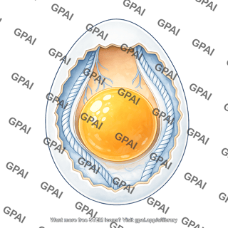 Chicken egg with shell window and allantoic membrane pulled
