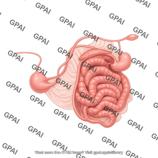 Pig gi tract semi anatomical with mesenteric folds right side
