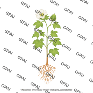 Cotton plant blooming with roots