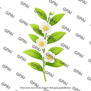 Tea plant branch with flowers