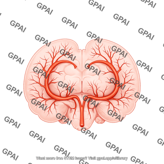 Mouse brain coronal cut with arteries