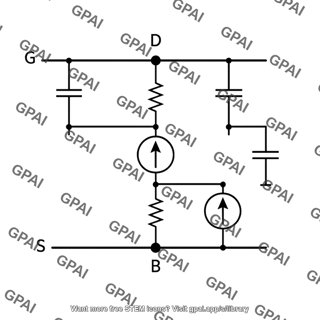 Mosfet hybrid pi model with body effect and capacitances