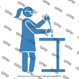Scientist pipetting at bench long hair symbol