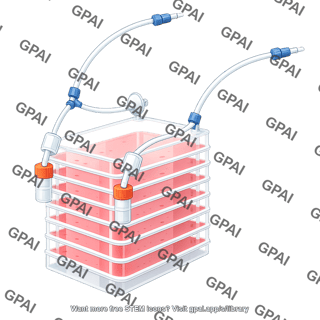Layered cell culture vessel hyperstack 12 with liquid 356