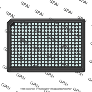 Well plate top view black 384 wells 203