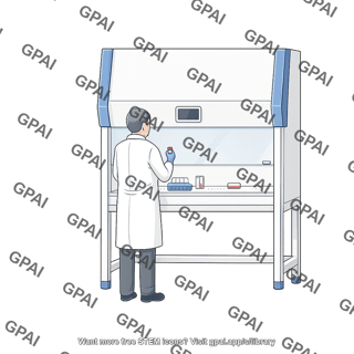 Laminar flow hood with scientist