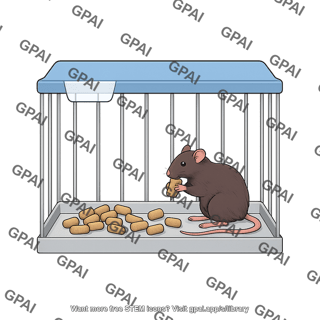 Rodent cage with mouse and food pellets 929