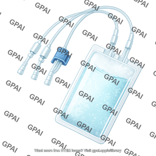 Cryostore freezing bag filled with liquid with tubes and roller clamp
