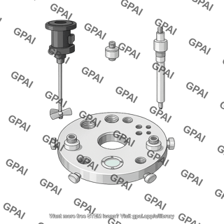 Bioreactor head plate schematic top view unassembled with agitator