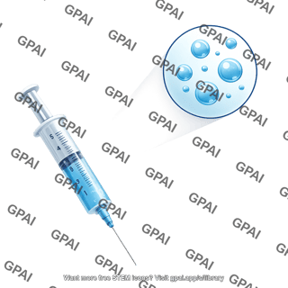 Syringe with liquid drug particles callout