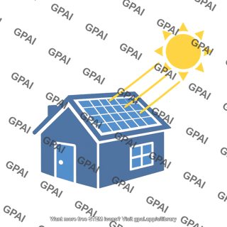 Solar panel on house with sun symbol